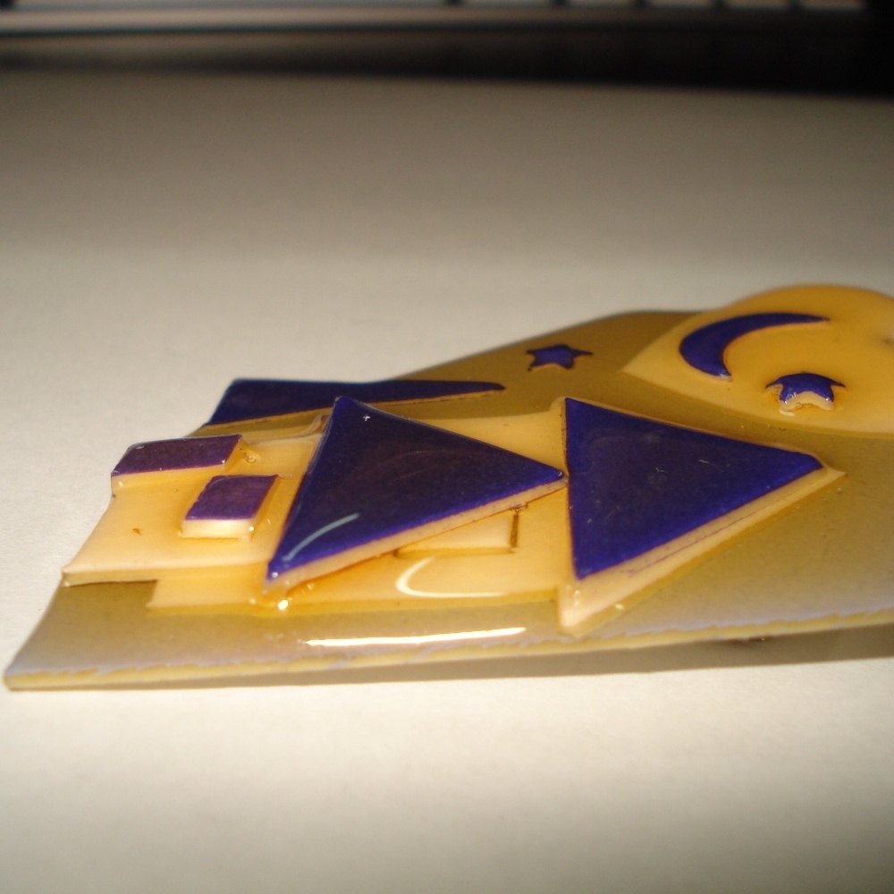 Vintage Purple Yellow/Orange 3-D House-Moon-Stars-Heart Pin Brooch    Lucinda - Picture 2 of 4